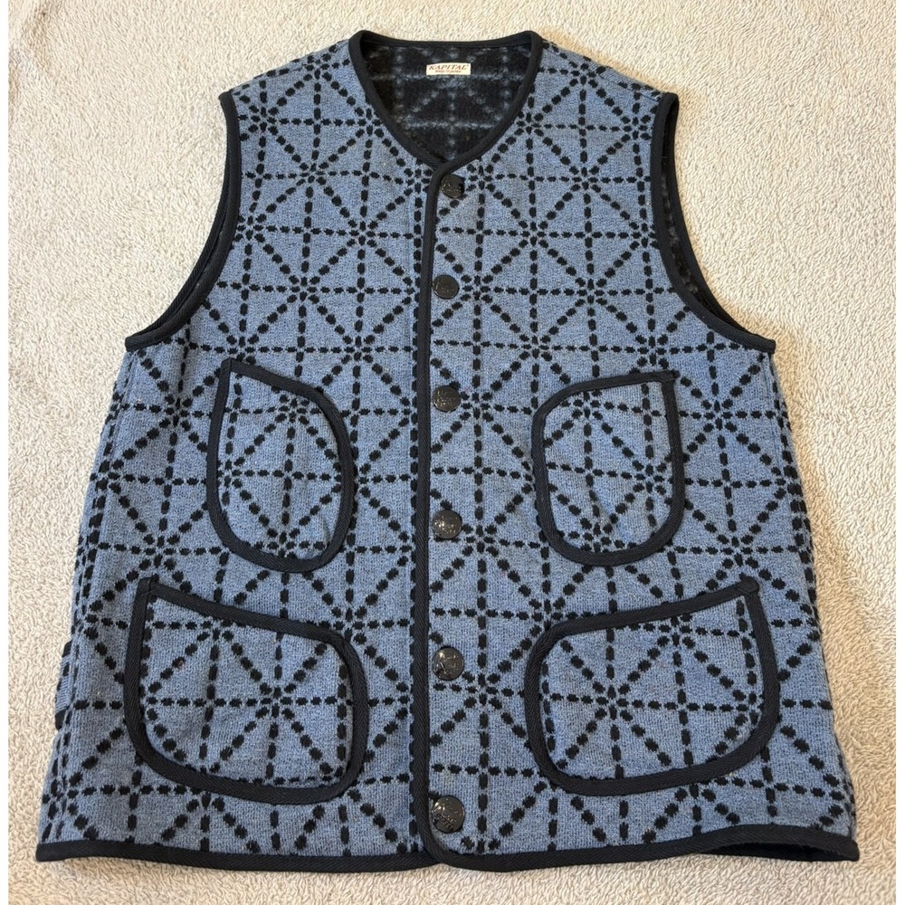 Kapital Do-Gi Sashiko Fleecy Knit Beach Vest Blue Made Japan 2 US M K1810SJ092